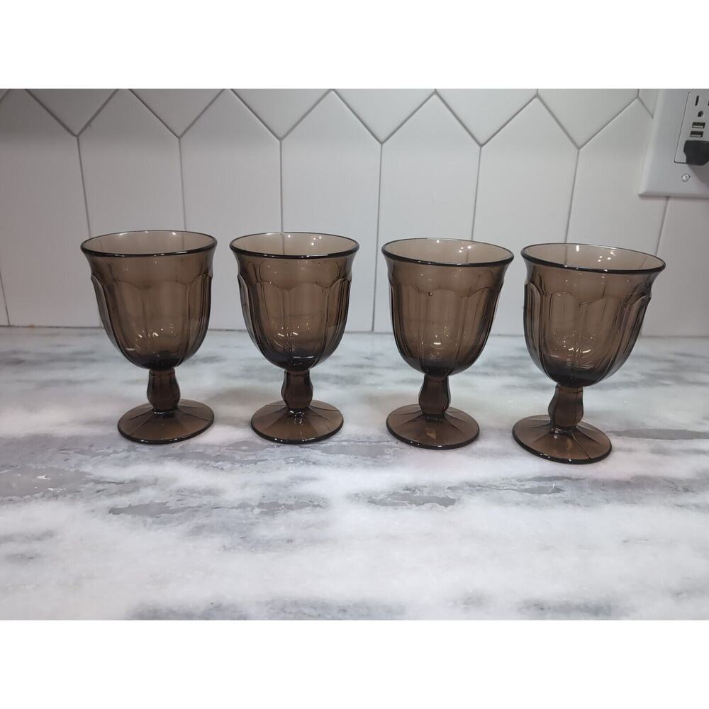 Noritake Provincial Brown Wine Goblets, Set Of 4, Vintage Stemware, Wine Glasses